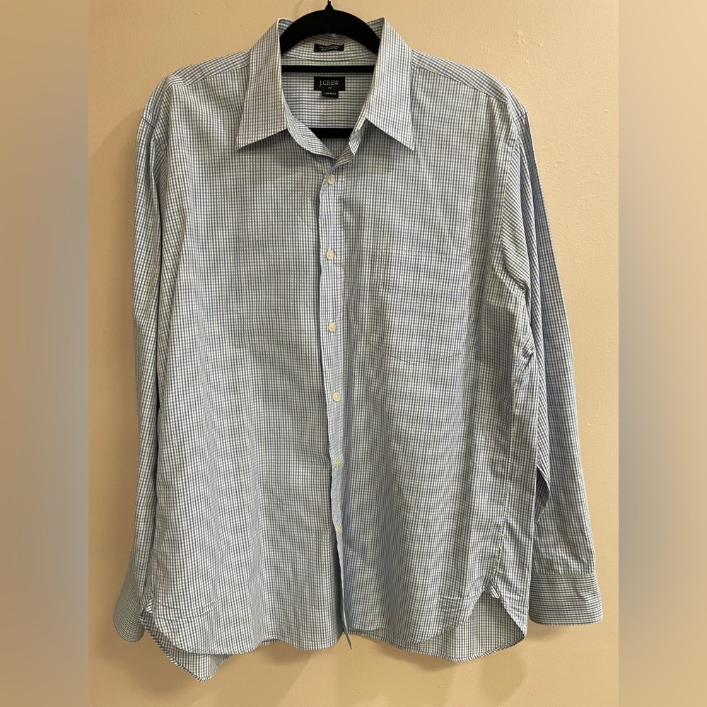 J. Crew 80’s 2-Ply 100% Cotton Green Blue Plaid LS BD Shirt Men’s Sz L 16-16 1/2